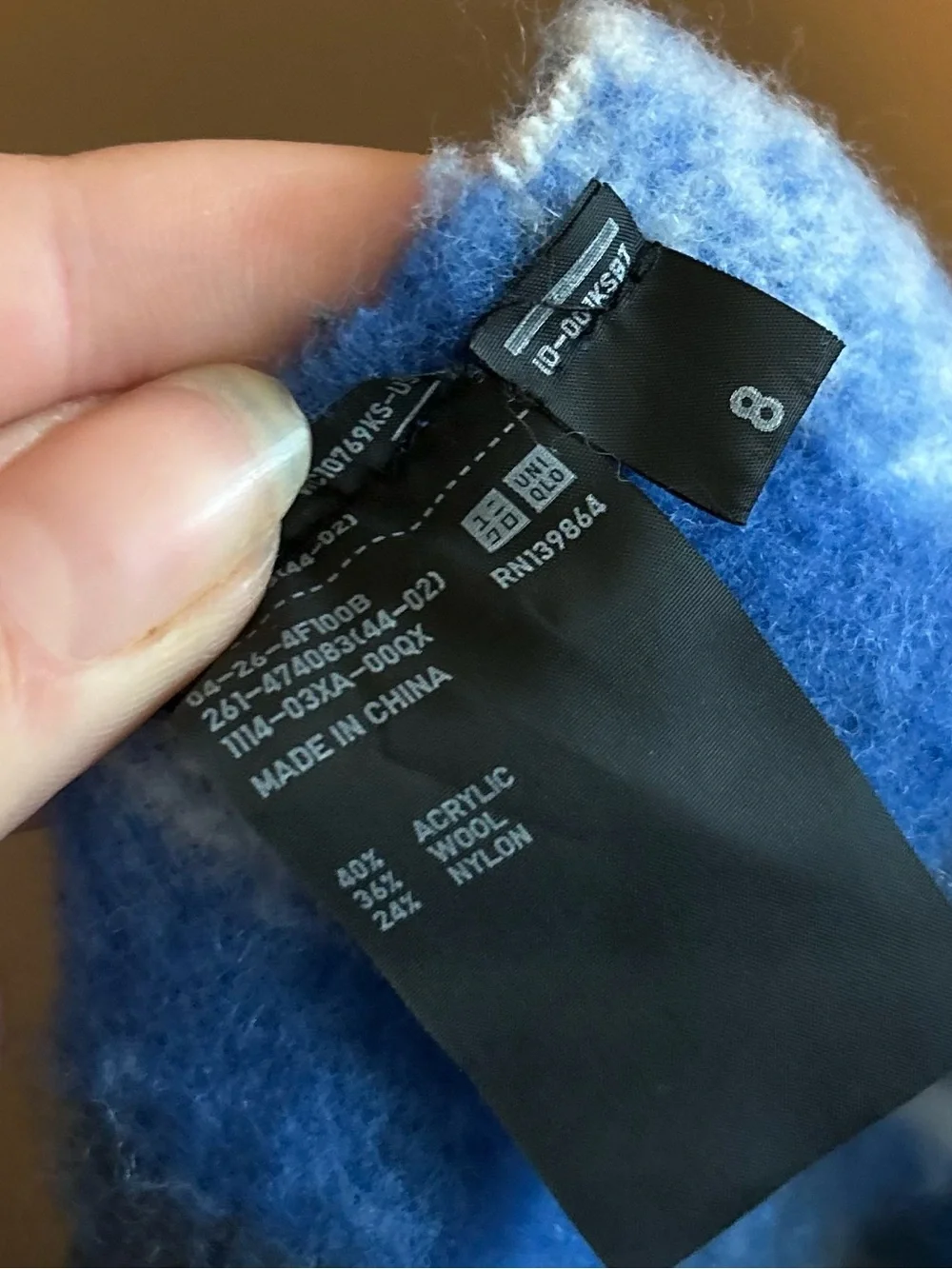 Uniqlo Wool Blend Souffle Yarn Chunky Scarf Blue Plaid Winter Fall Unisex